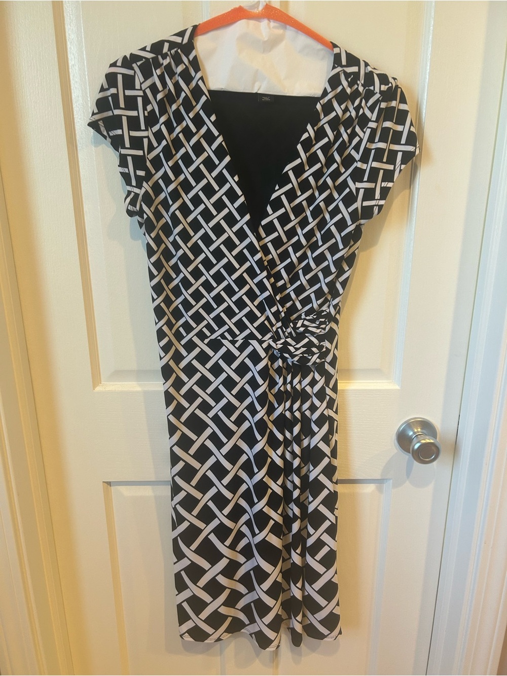 White House Black Market Black and White Geometric Wrap Dress